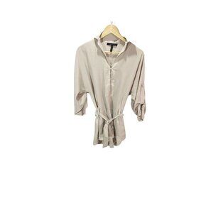 BCBGMaxAzria Tan Collared Long Sleeved Romper XXS Tie Waist Button Front